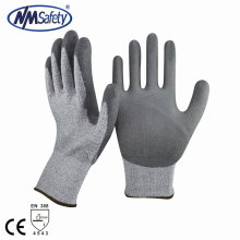 NMSAFETY 13G Nylon y HPPE y forro de fibra de vidrio recubiertos guantes de trabajo de nivel 5 resistente a la pu